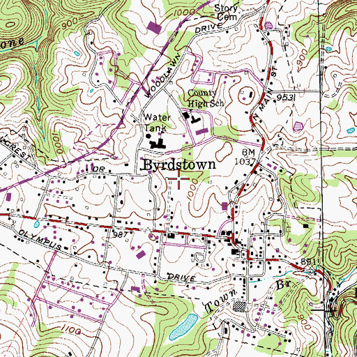 Topographic Map of Town of Byrdstown, TN