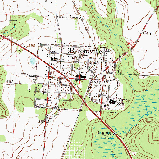 Topographic Map of Town of Byromville, GA