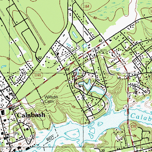 Topographic Map of Town of Calabash, NC