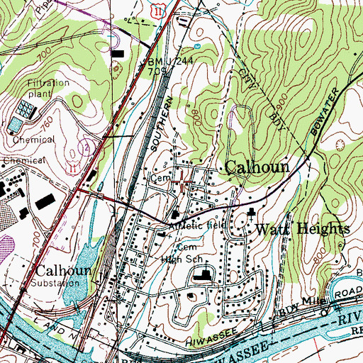 Topographic Map of Town of Calhoun, TN