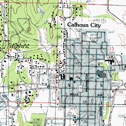 Topographic Map of Town of Calhoun City, MS