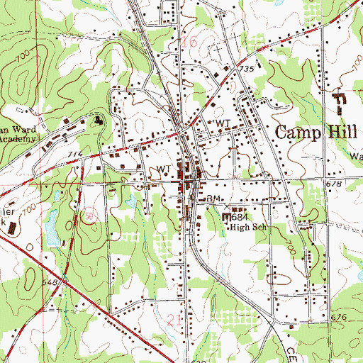Topographic Map of Town of Camp Hill, AL
