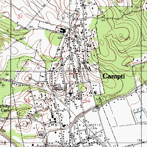 Topographic Map of Town of Campti, LA
