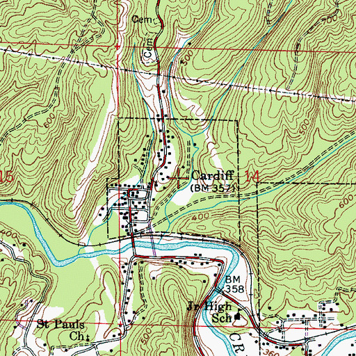 Topographic Map of Town of Cardiff, AL