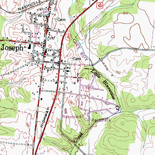 Topographic Map of City of Saint Joseph, TN