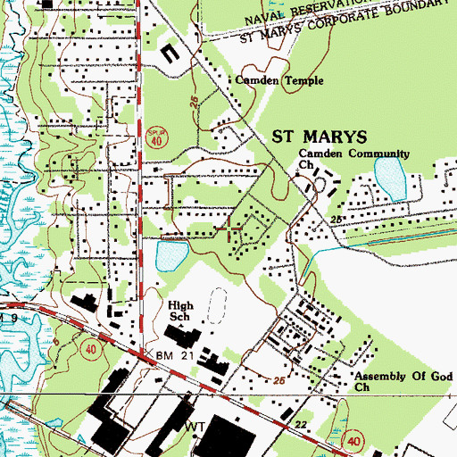 Topographic Map of City of Saint Marys, GA