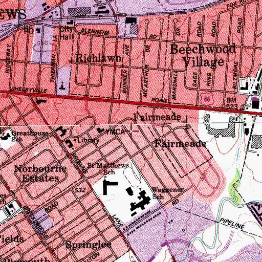 Topographic Map of City of Saint Matthews, KY