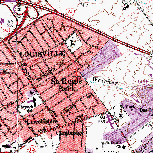 Topographic Map of City of Saint Regis Park, KY