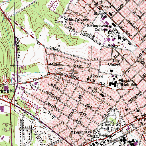 Topographic Map of City of Salisbury, NC