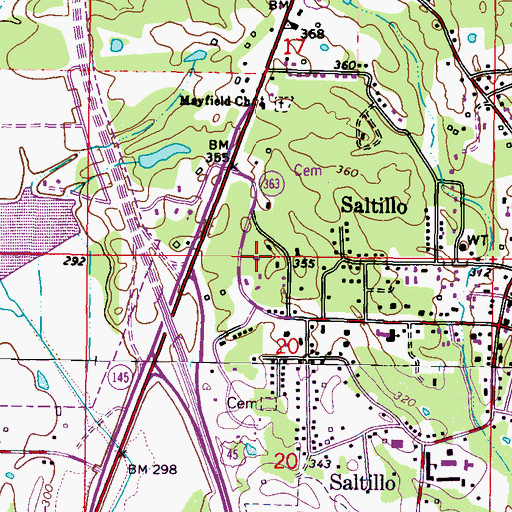 Topographic Map of City of Saltillo, MS