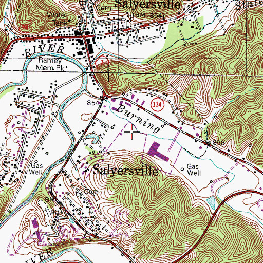 Topographic Map of City of Salyersville, KY