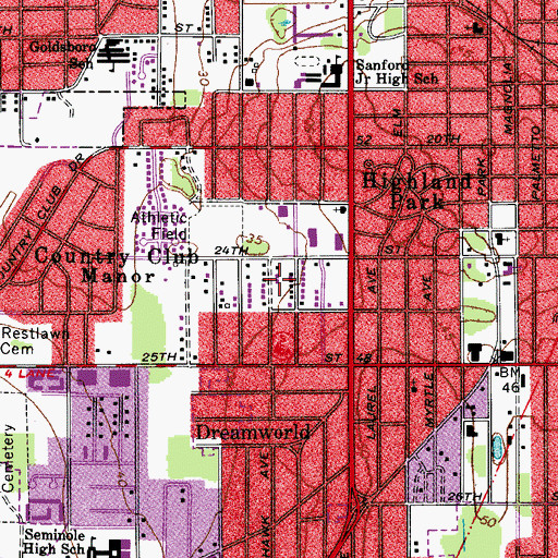 Topographic Map of City of Sanford, FL