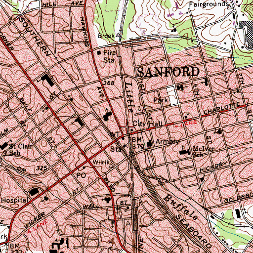Topographic Map of City of Sanford, NC