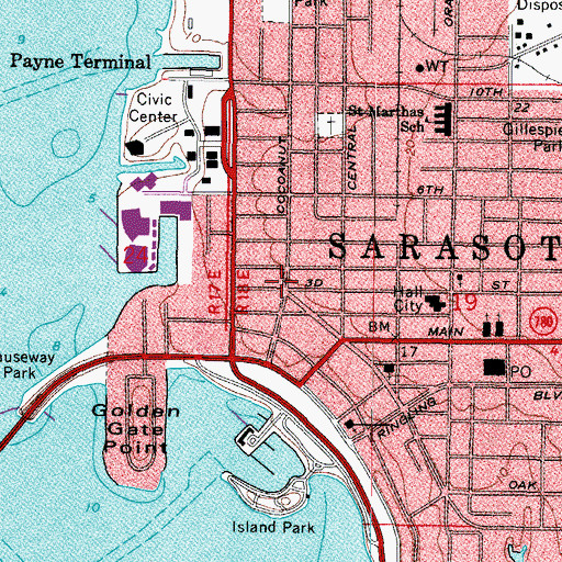 Topographic Map of City of Sarasota, FL