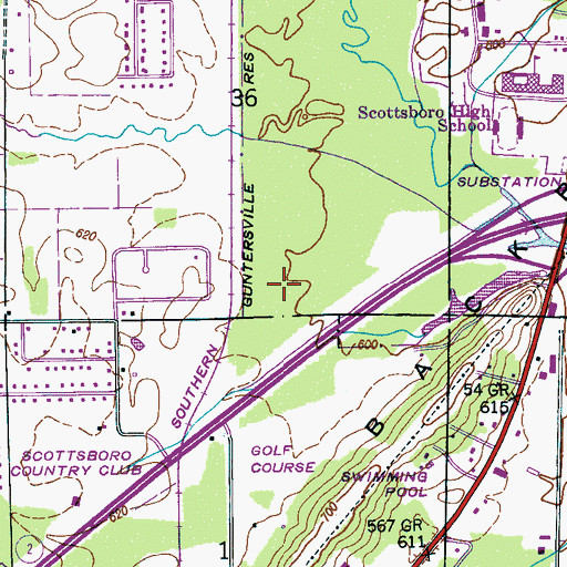 Topographic Map of City of Scottsboro, AL