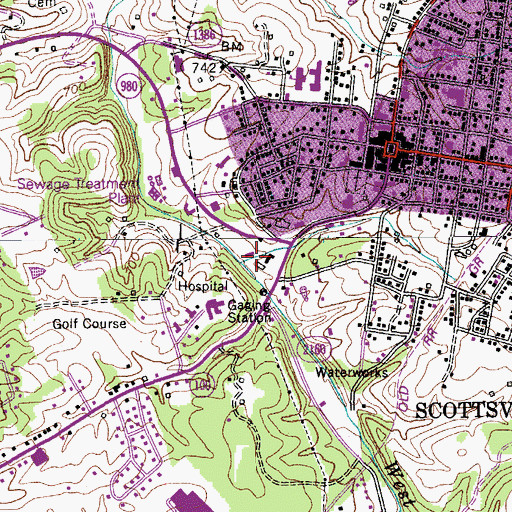 Topographic Map of City of Scottsville, KY