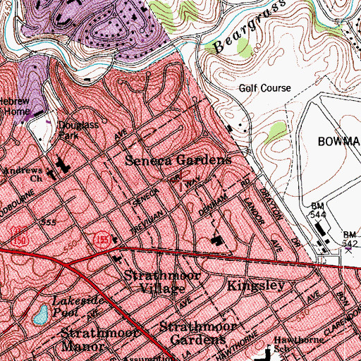 Topographic Map of City of Seneca Gardens, KY