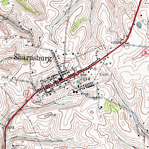 Topographic Map of City of Sharpsburg, KY