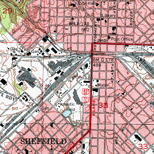 Topographic Map of City of Sheffield, AL