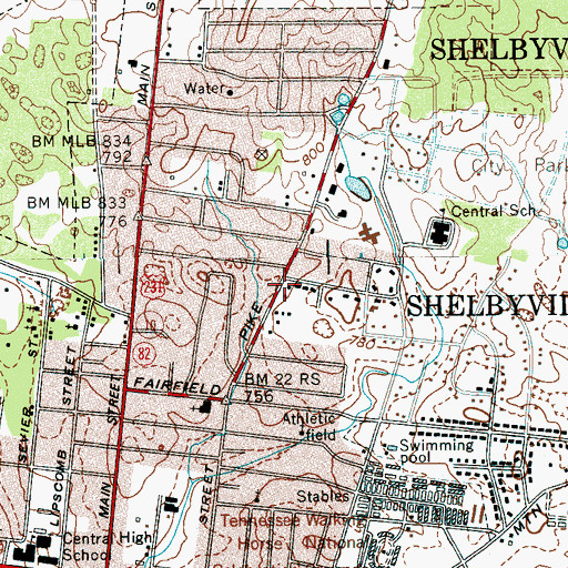 Topographic Map of City of Shelbyville, TN