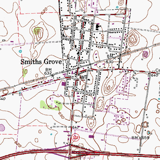 Topographic Map of City of Smiths Grove, KY