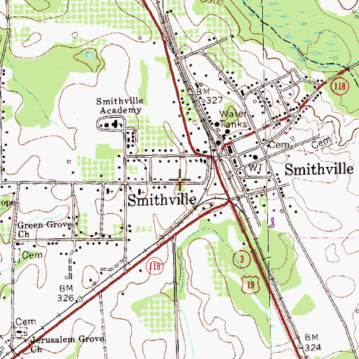 Topographic Map of City of Smithville, GA