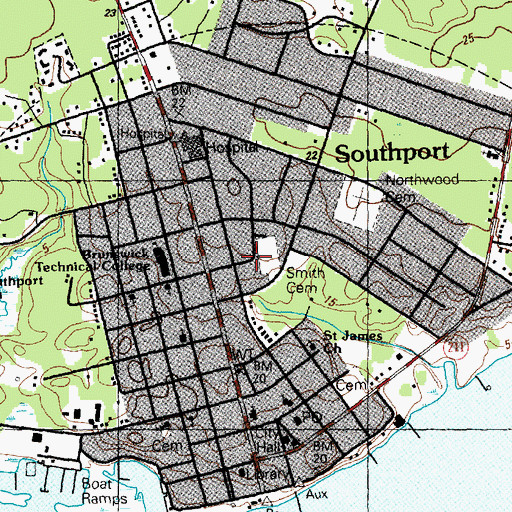 Topographic Map of City of Southport, NC