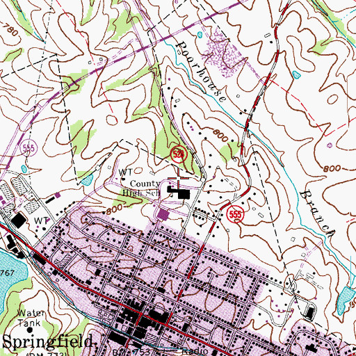 Topographic Map of City of Springfield, KY