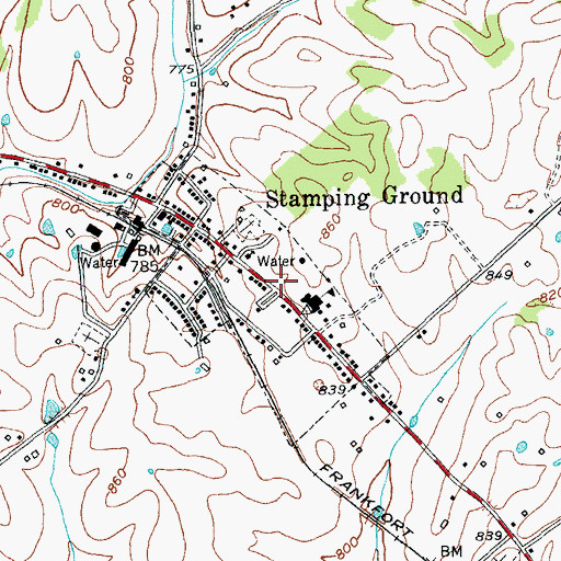 Topographic Map of City of Stamping Ground, KY