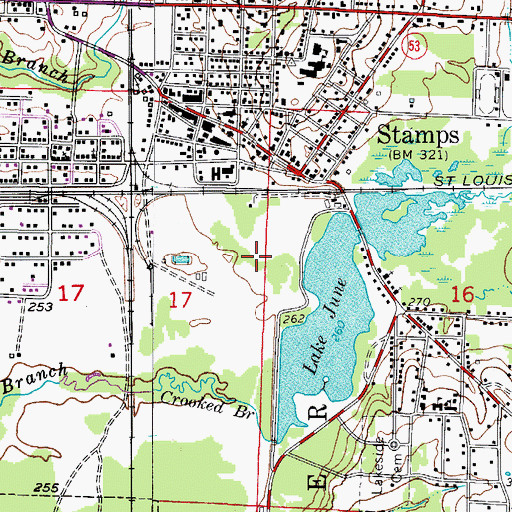Topographic Map of City of Stamps, AR