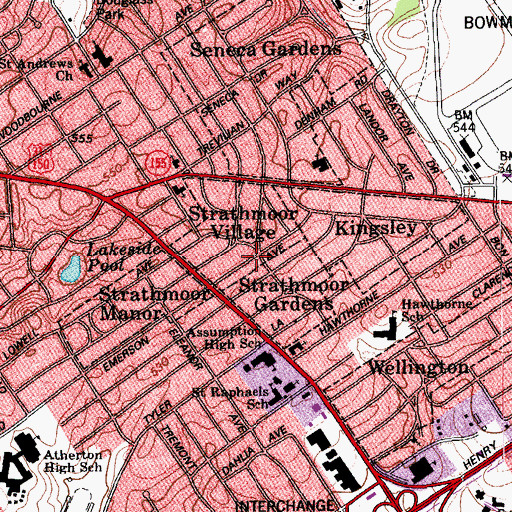 Topographic Map of City of Strathmoor Village, KY