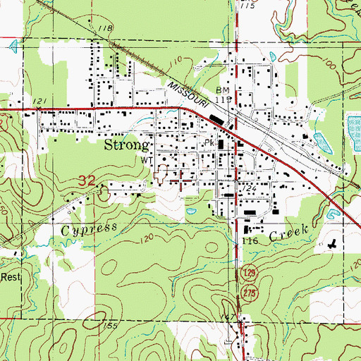 Topographic Map of City of Strong, AR