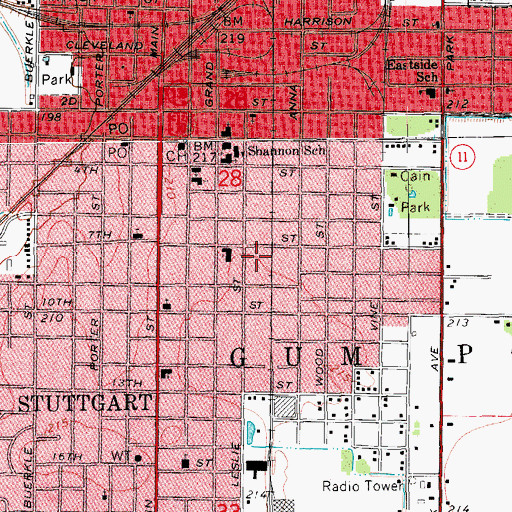 Topographic Map of City of Stuttgart, AR