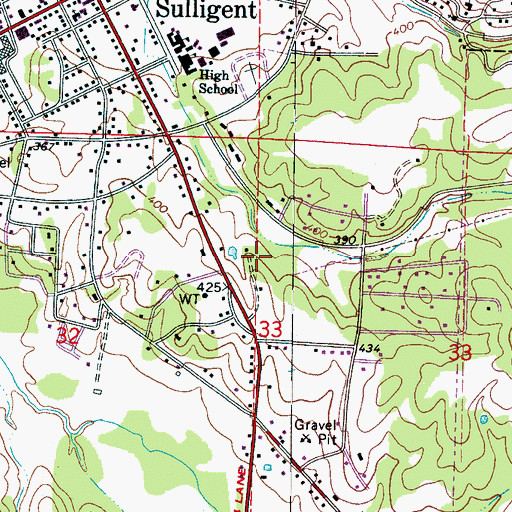 Topographic Map of City of Sulligent, AL