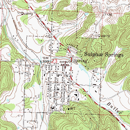 Topographic Map of City of Sulphur Springs, AR