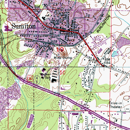 Topographic Map of City of Sumiton, AL