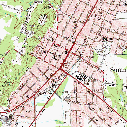 Topographic Map of City of Summerville, GA