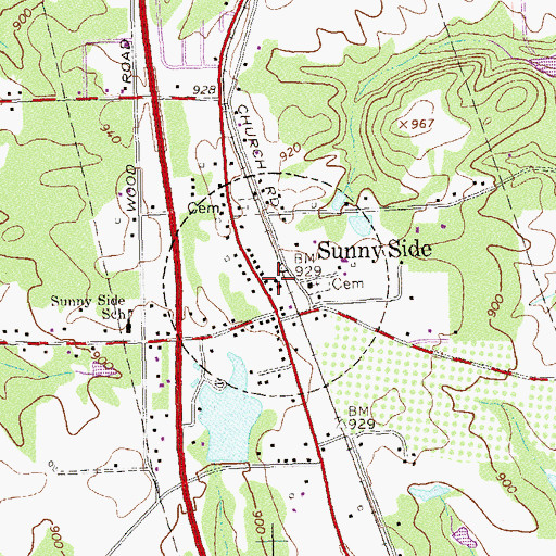 Topographic Map of City of Sunny Side, GA