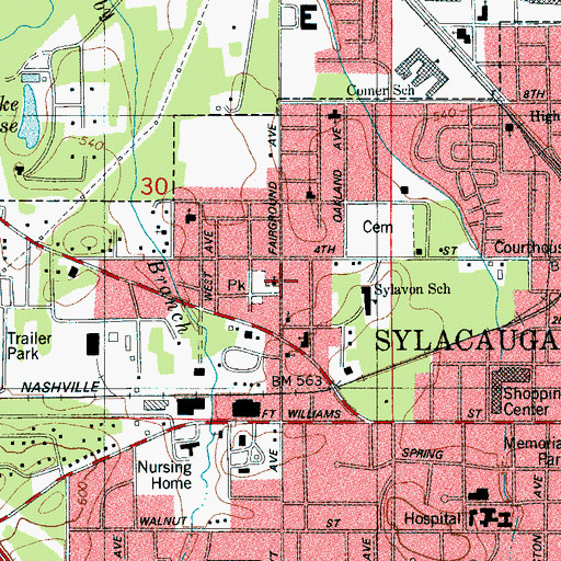 Topographic Map of City of Sylacauga, AL