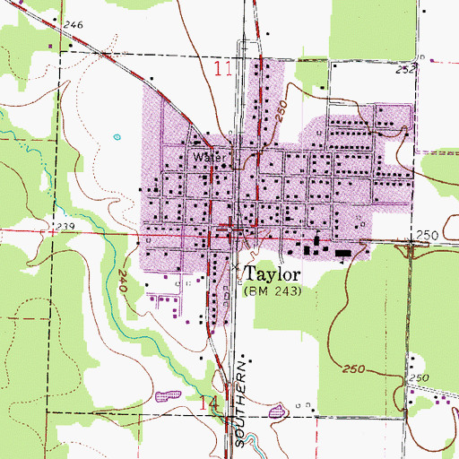 Topographic Map of City of Taylor, AR