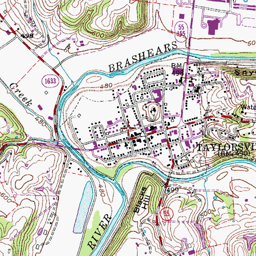 Topographic Map of City of Taylorsville, KY