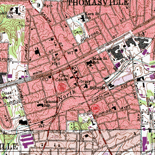 Topographic Map of City of Thomasville, NC