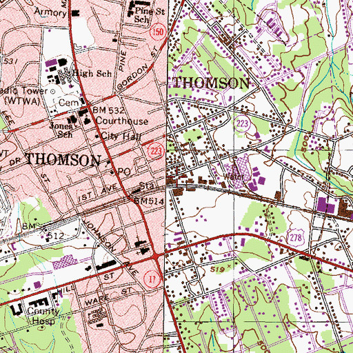 Topographic Map of City of Thomson, GA
