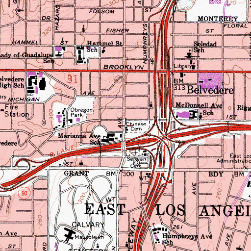 Topographic Map of Chinese Cemetery, CA