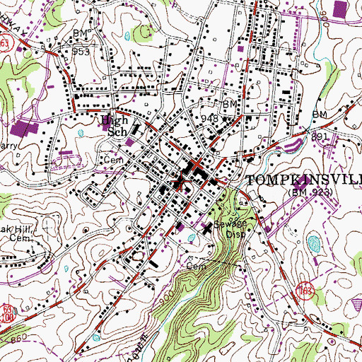 Topographic Map of City of Tompkinsville, KY