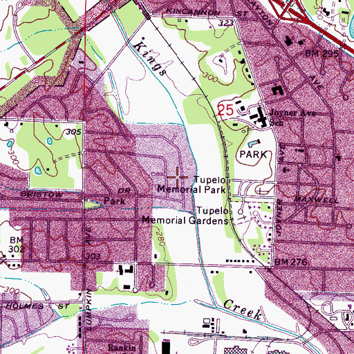 Topographic Map of City of Tupelo, MS