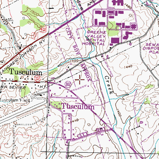 Topographic Map of City of Tusculum, TN