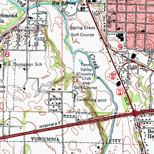Topographic Map of City of Tuscumbia, AL