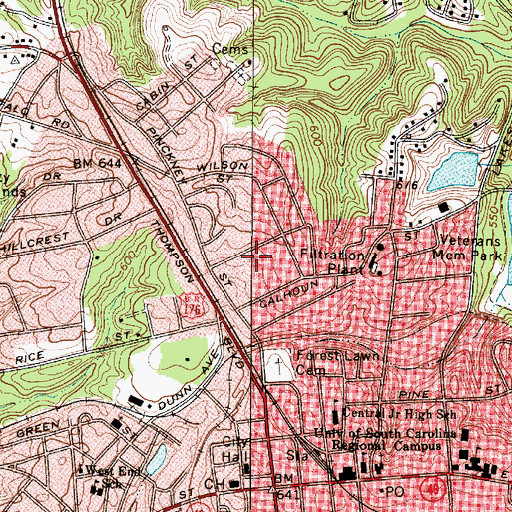 Topographic Map of City of Union, SC