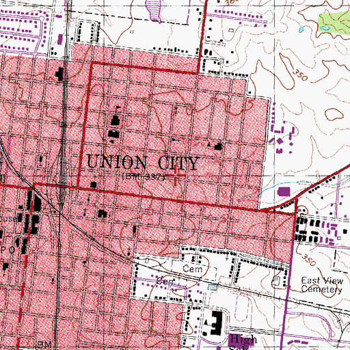 Topographic Map of City of Union City, TN